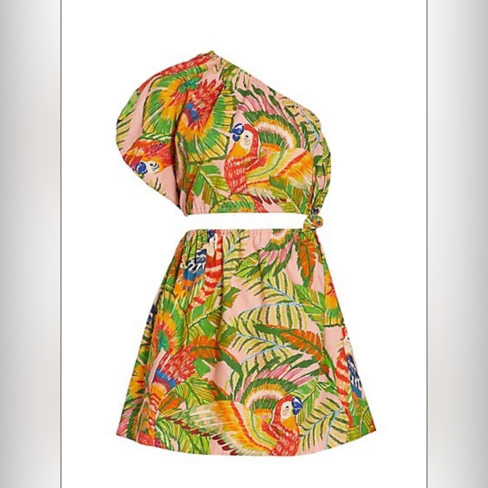 Macaw Leaves off the shoulder mini dress